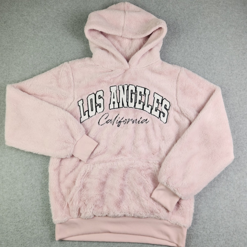 Faded Rose Los Angeles California Hoodie Women S Pink Faux Fur Plush Warm Winter